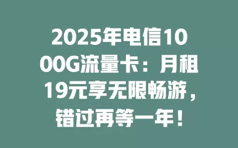 2025年电信1000G流量卡：月租19元享无限畅游，错过再等一年！