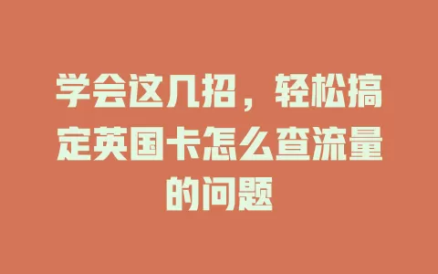 学会这几招，轻松搞定英国卡怎么查流量的问题