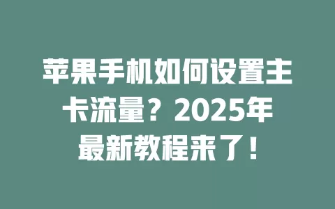 苹果手机如何设置主卡流量?2025年最新教程来了!