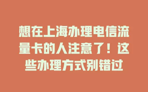 想在上海办理电信流量卡的人注意了！这些办理方式别错过