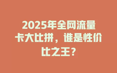 2025年全网流量卡大比拼，谁是性价比之王？