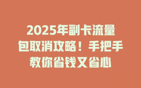 2025年副卡流量包取消攻略！手把手教你省钱又省心
