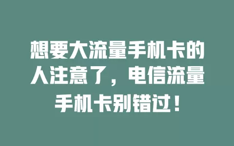 想要大流量手机卡的人注意了，电信流量手机卡别错过！
