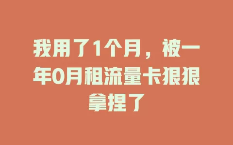 我用了1个月，被一年0月租流量卡狠狠拿捏了