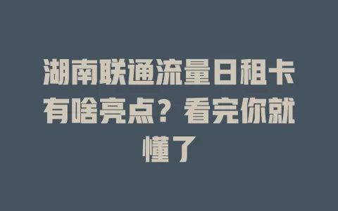 湖南联通流量日租卡有啥亮点？看完你就懂了