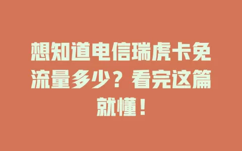想知道电信瑞虎卡免流量多少？看完这篇就懂！