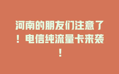 河南的朋友们注意了！电信纯流量卡来袭！