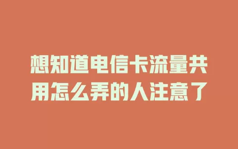 想知道电信卡流量共用怎么弄的人注意了