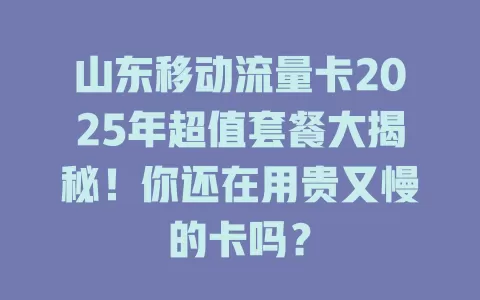 山东移动流量卡2025年超值套餐大揭秘！你还在用贵又慢的卡吗？