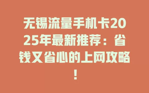 无锡流量手机卡2025年最新推荐：省钱又省心的上网攻略！