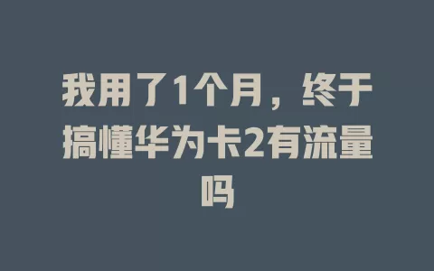 我用了1个月，终于搞懂华为卡2有流量吗