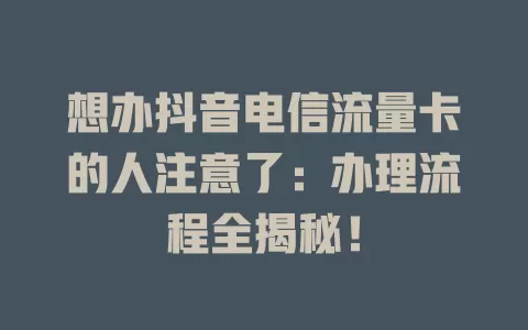 想办抖音电信流量卡的人注意了：办理流程全揭秘！