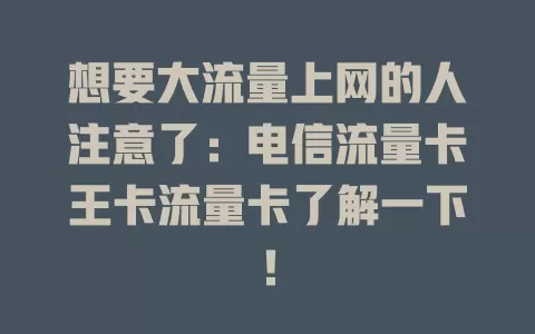 想要大流量上网的人注意了：电信流量卡王卡流量卡了解一下！
