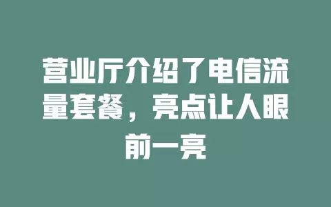 营业厅介绍了电信流量套餐，亮点让人眼前一亮