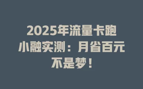 2025年流量卡跑小融实测：月省百元不是梦！
