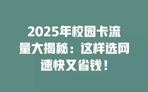 2025年校园卡流量大揭秘：这样选网速快又省钱！