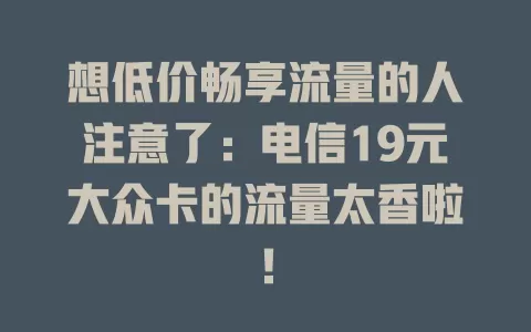 想低价畅享流量的人注意了：电信19元大众卡的流量太香啦！
