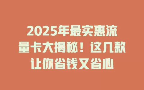 2025年最实惠流量卡大揭秘！这几款让你省钱又省心