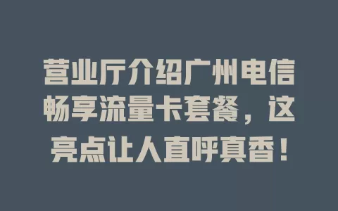 营业厅介绍广州电信畅享流量卡套餐，这亮点让人直呼真香！