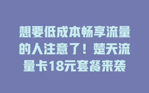想要低成本畅享流量的人注意了！楚天流量卡18元套餐来袭
