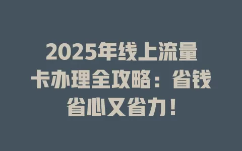 2025年线上流量卡办理全攻略：省钱省心又省力！