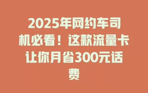 2025年网约车司机必看!这款流量卡让你月省300元话费