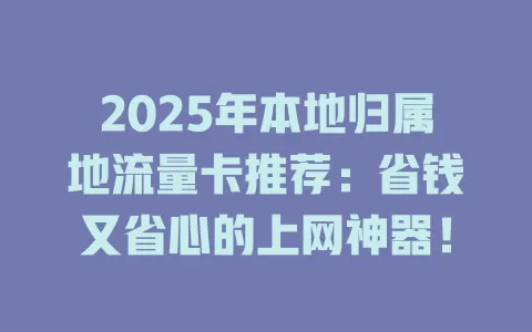 2025年本地归属地流量卡推荐：省钱又省心的上网神器！
