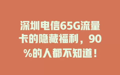 深圳电信65G流量卡的隐藏福利，90%的人都不知道！