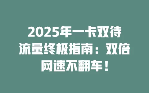 2025年一卡双待流量终极指南：双倍网速不翻车！