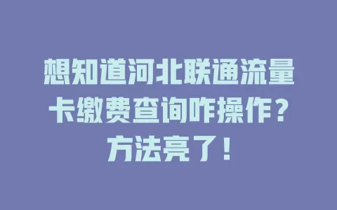 想知道河北联通流量卡缴费查询咋操作？方法亮了！