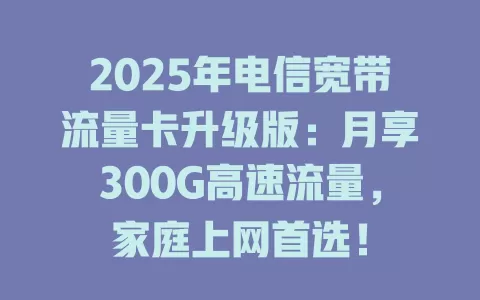 2025年电信宽带流量卡升级版：月享300G高速流量，家庭上网首选！