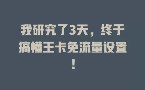 我研究了3天，终于搞懂王卡免流量设置！