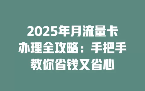 2025年月流量卡办理全攻略：手把手教你省钱又省心