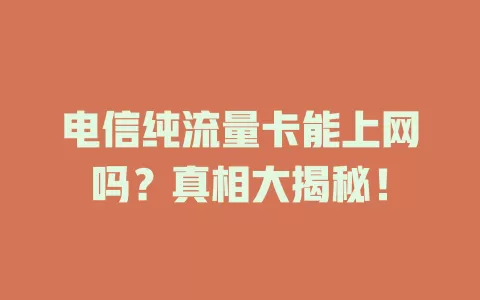 电信纯流量卡能上网吗？真相大揭秘！