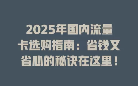 2025年国内流量卡选购指南：省钱又省心的秘诀在这里！