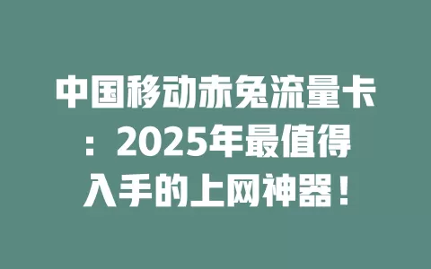 中国移动赤兔流量卡：2025年最值得入手的上网神器！