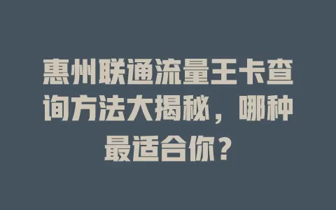 惠州联通流量王卡查询方法大揭秘，哪种最适合你？