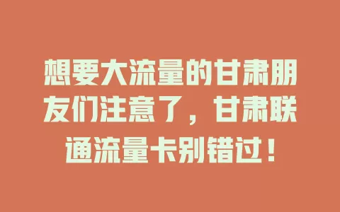 想要大流量的甘肃朋友们注意了，甘肃联通流量卡别错过！