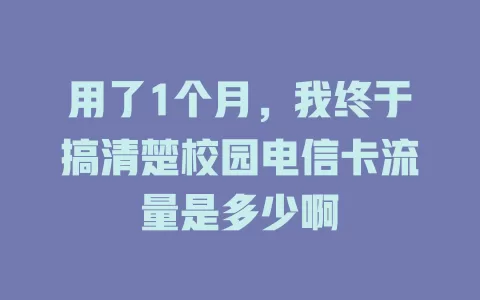 用了1个月,我终于搞清楚校园电信卡流量是多少啊