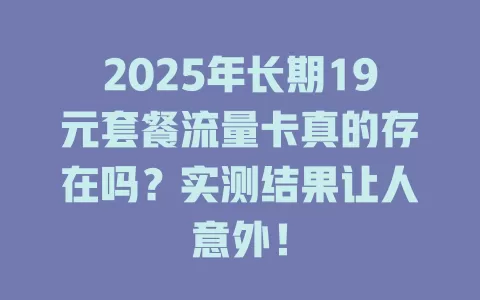 2025年长期19元套餐流量卡真的存在吗？实测结果让人意外！
