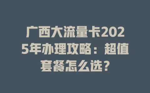 广西大流量卡2025年办理攻略：超值套餐怎么选？