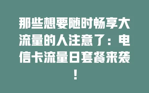 那些想要随时畅享大流量的人注意了：电信卡流量日套餐来袭！