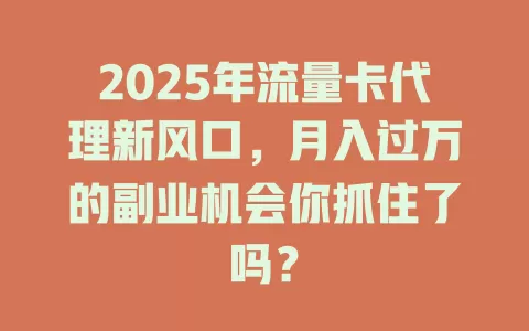 2025年流量卡代理新风口，月入过万的副业机会你抓住了吗？