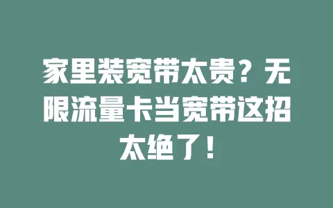 家里装宽带太贵？无限流量卡当宽带这招太绝了！