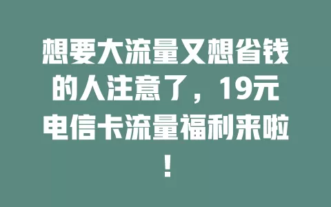 想要大流量又想省钱的人注意了，19元电信卡流量福利来啦！