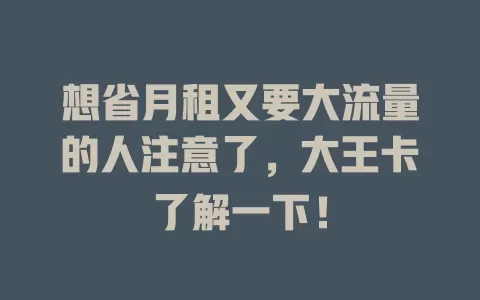 想省月租又要大流量的人注意了，大王卡了解一下！