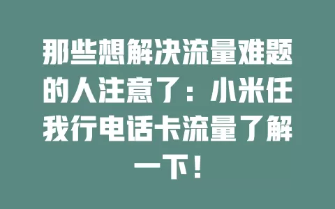 那些想解决流量难题的人注意了：小米任我行电话卡流量了解一下！