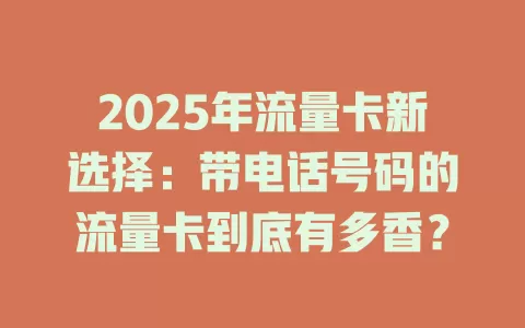 2025年流量卡新选择：带电话号码的流量卡到底有多香？