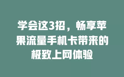 学会这3招，畅享苹果流量手机卡带来的极致上网体验