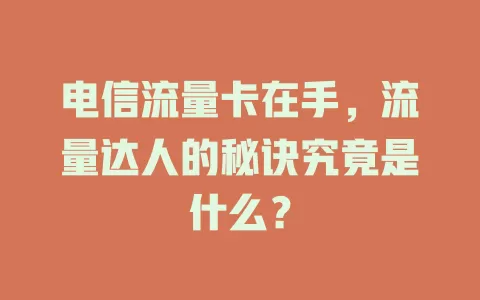 电信流量卡在手，流量达人的秘诀究竟是什么？